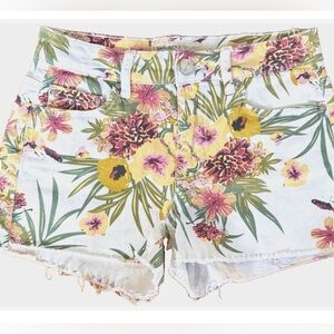 Floral Denim Cutoff Shorts Women Size 26 Boho Festival Summer Tropical Banjara